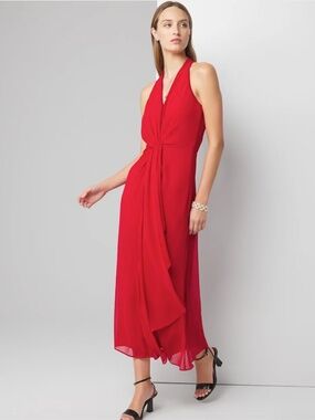 White House Black Market Sleeveless Chiffon Ruffle Dress in Indulgent